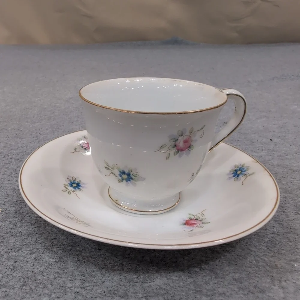 Hand Painted Gold China‎ Made in Occupied Japan Teacup Saucer Floral Gilded Rim